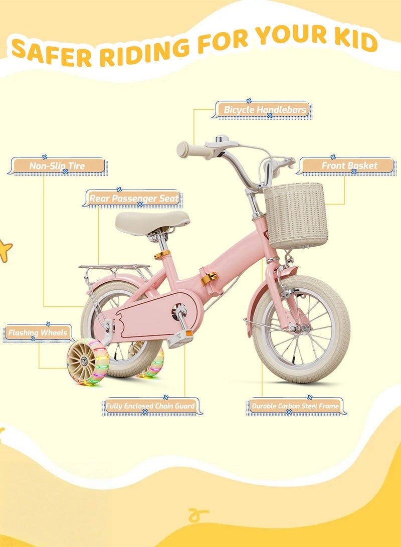 MaBaby Kids Foldable Bicycle High Carbon Steel 12-14-16-18 Inch, with Flashing Training Wheels and Adjustable Seat, for Kids 2-10 Years Boys and Girls - Image 5